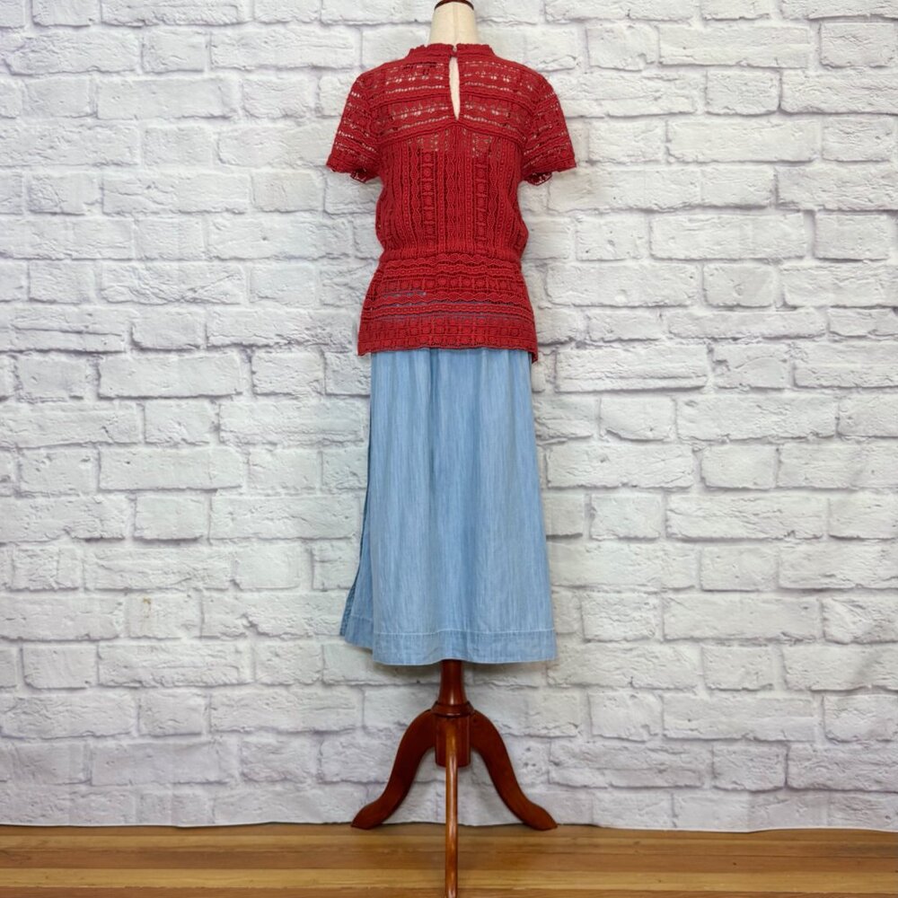 Carolina K Berenice Coral Red Cotton Crochet Peplum Top - Picture 6 of 9